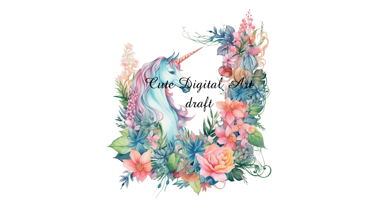 Enchanting Unicorn Delight: Whimsical Clip Art Collection with Floral Flourish